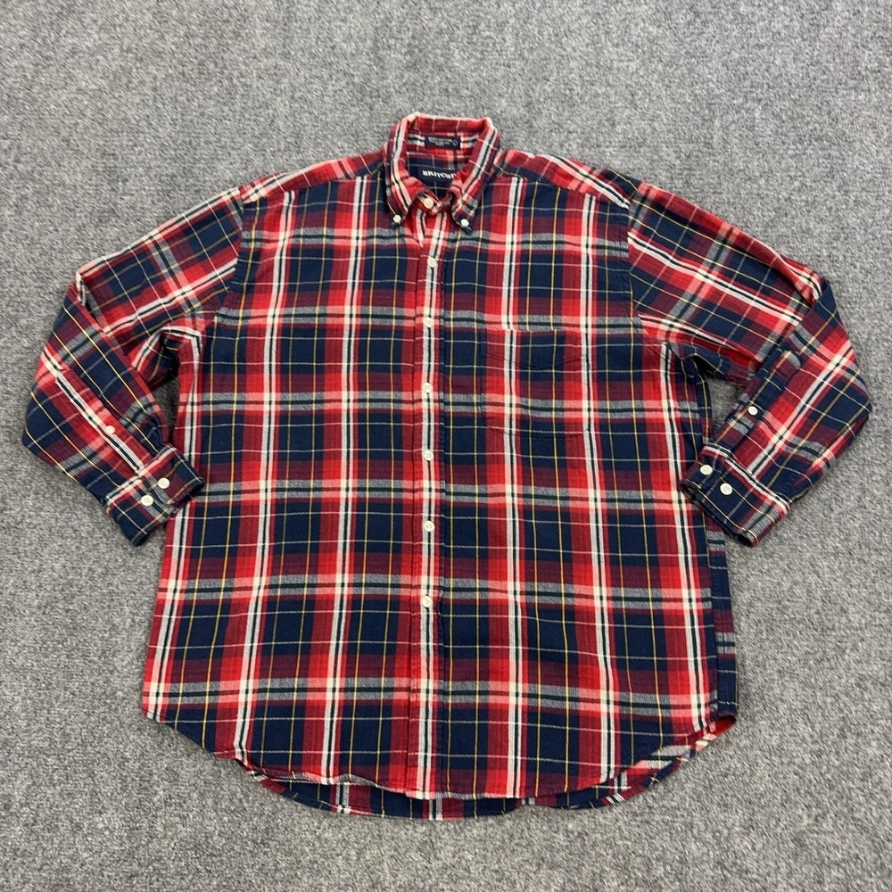 Vintage Britches Shirt Mens L Red Plaid 100% Cotton Flannel Button Down Casual